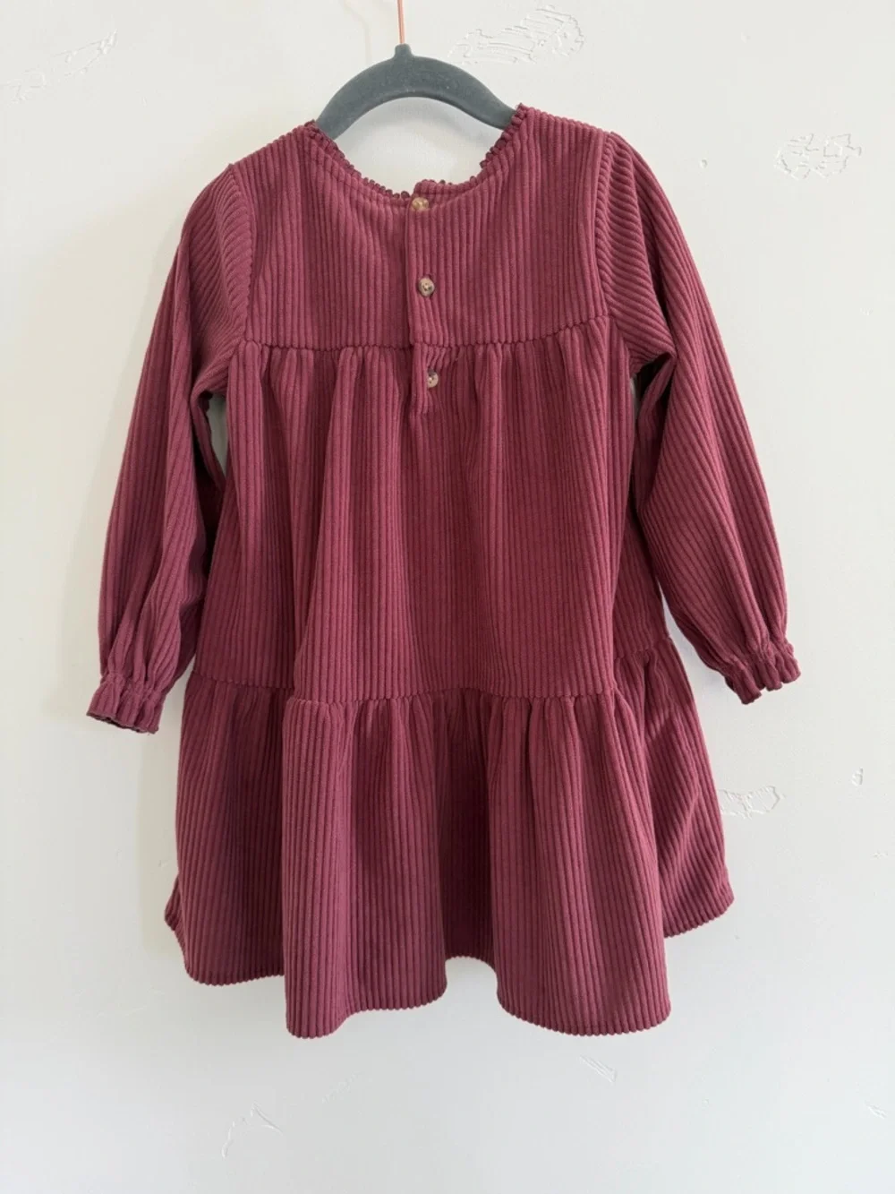 Modern Moments Girls' Burgundy Corduroy Long-Sleeve Tiered Dress